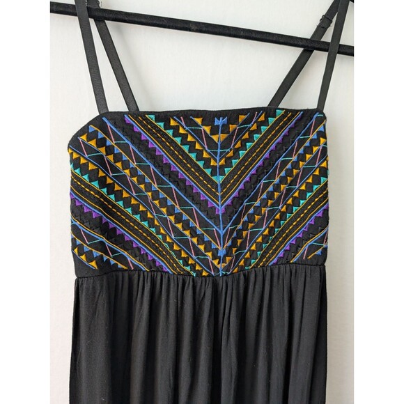 Ruby Rox Black Long Maxi Dress Aztec Embroidery Bust 32" Adjustable Straps - Picture 1 of 6